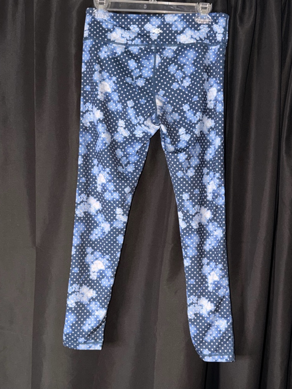 Navy Blue Cloud/Floral & Polka Dot Performance Leggings — #142 - Picture 4 of 8